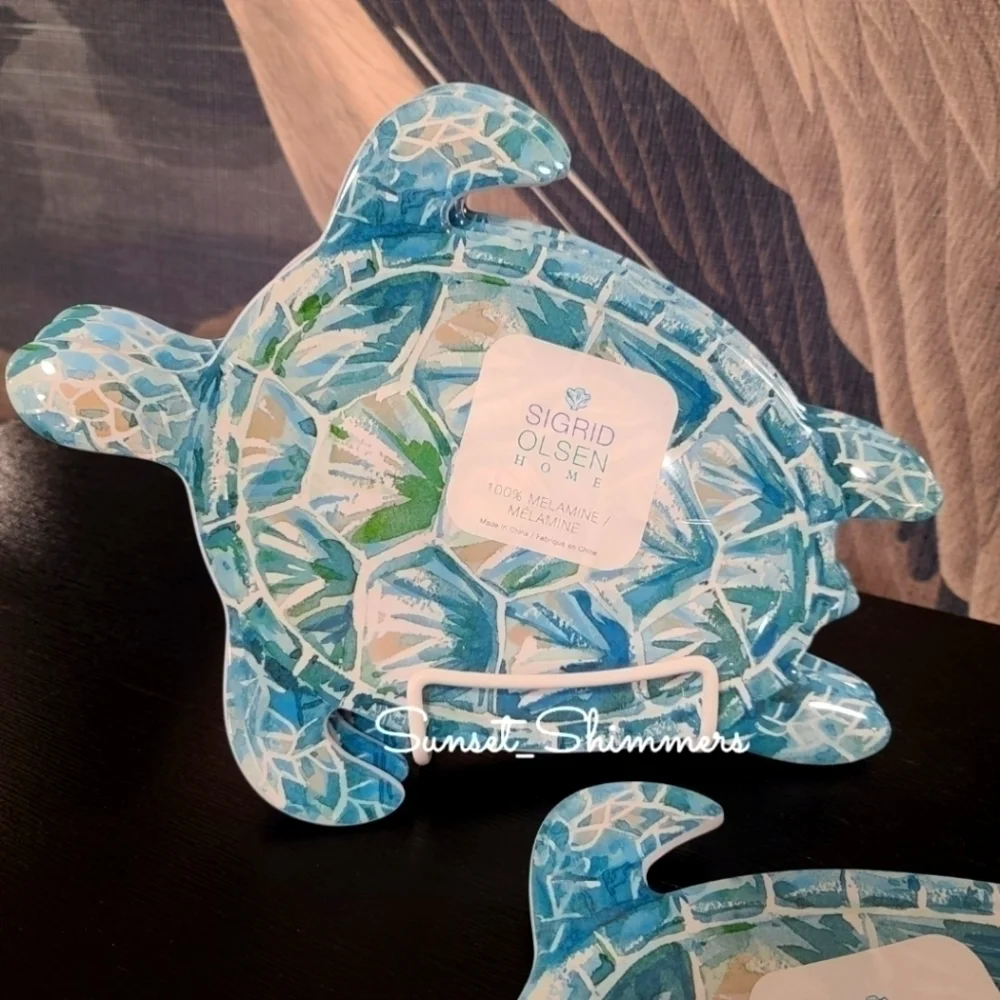 4pc Ocean Sea Turtle Melamine Salad Appetizer Dessert Plate Set Sigrid Olsen New